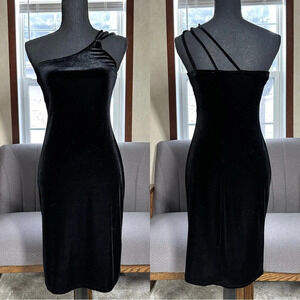 Jump Vintage 90s Velvet One-Shoulder Bodycon Mini Dress Black Whimsy Goth Size 9